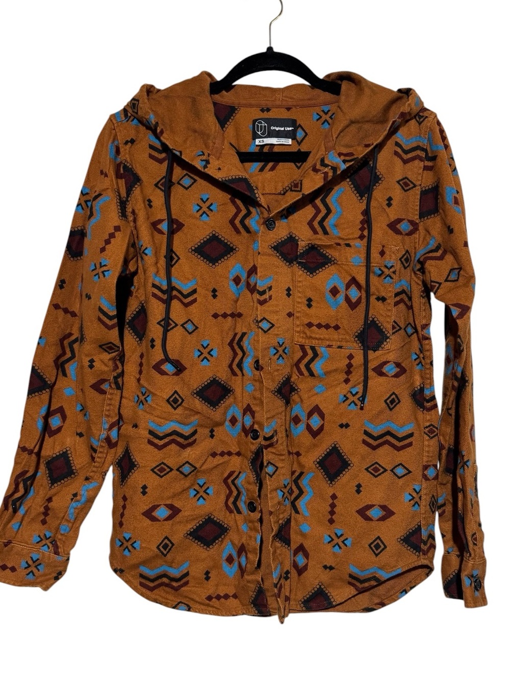 Original Use Aztec Print Shirt Shacket Men Size XS Hooded Flannel Tribal Western